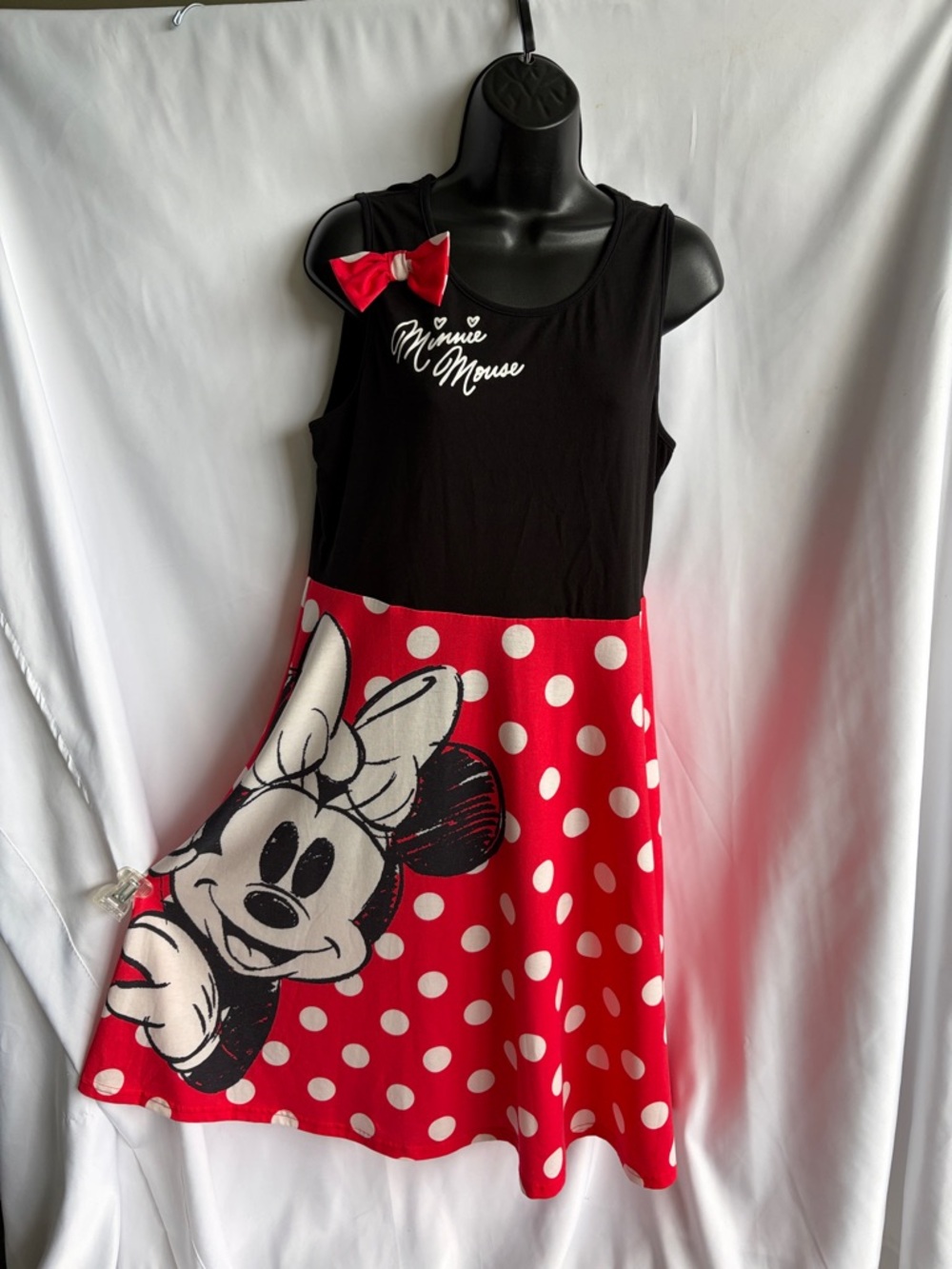 Disney Minnie Mouse Polka Dot Skater Dress Sz M Red Black Theme Park